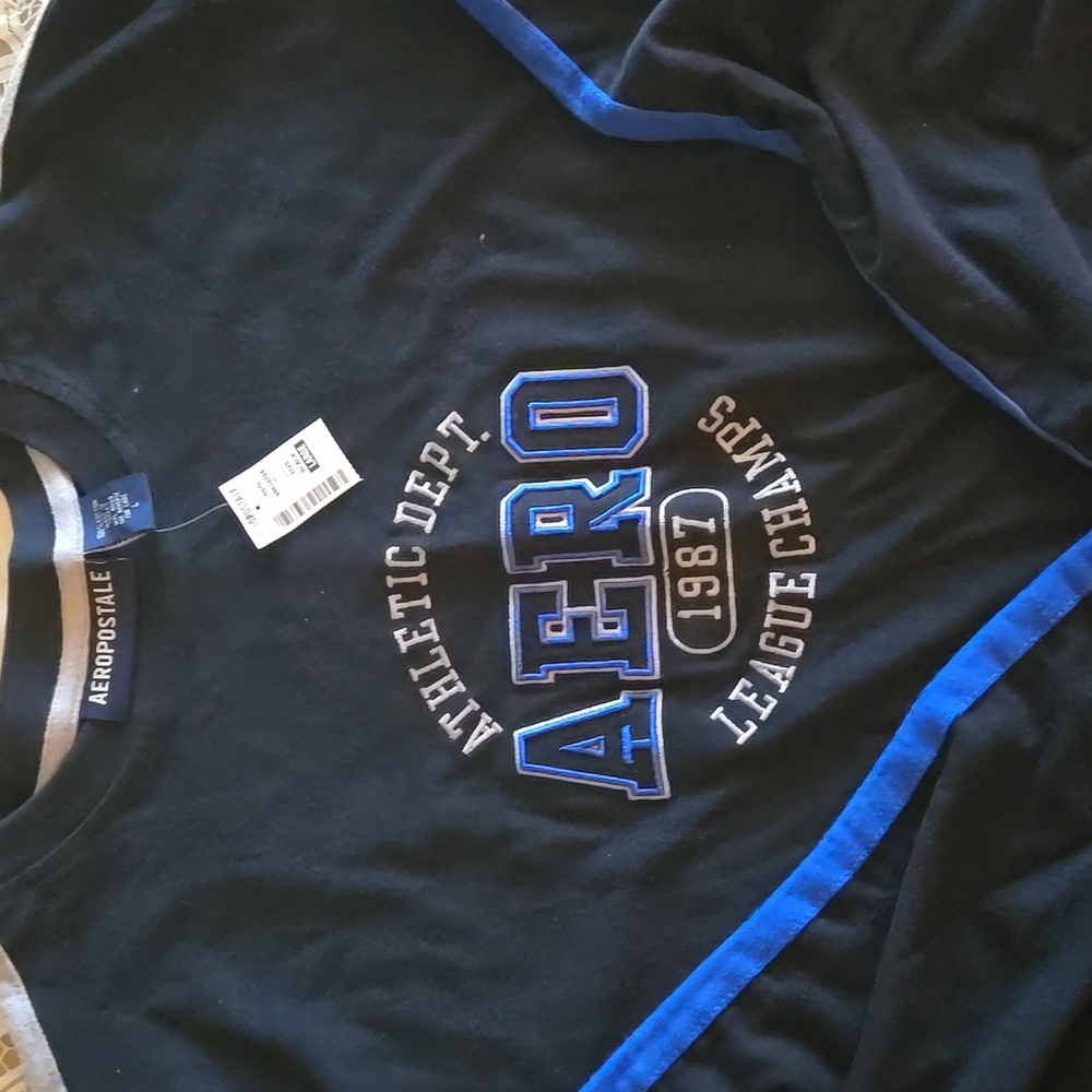 Mens AEROPOSTALE - Long sleeve-Shirt - Size Large - BLK - BLU - WHITE- **NEW**